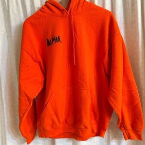 Bright Orange Hoodie with Alpha Logo mens large